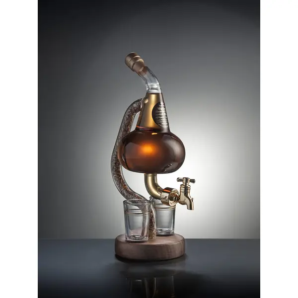 Pot Still Refillable Brandy Decanter With Tap & 2 Glasses 35cl