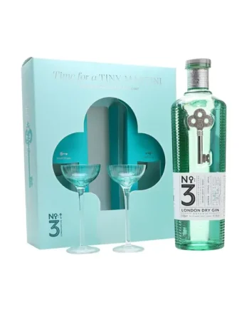 No.3 Organic London Dry Gin and Two Martini Glasses Gift Set