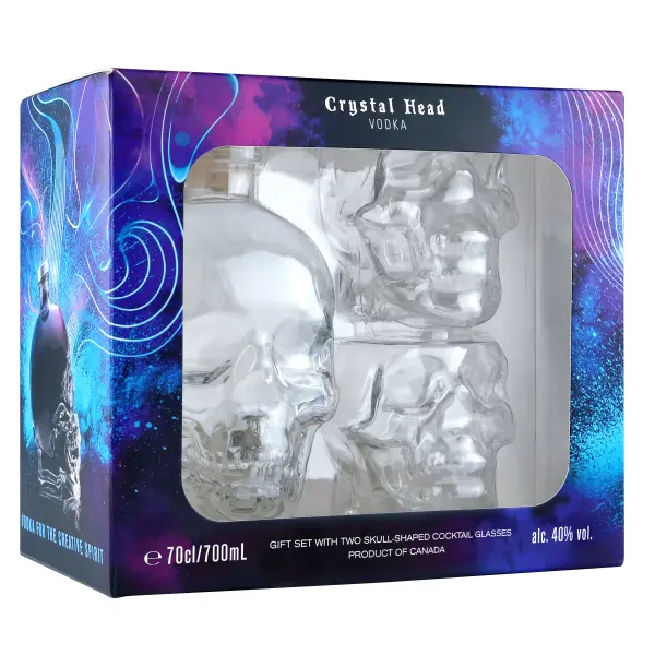Crystal Head Vodka with 2 x Skull-Shaped Cocktail Glasses Gift Set 70cl