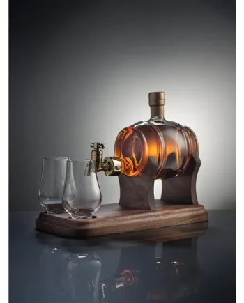 Brandy Barrel Glass Refillable Decanter & 2 Glasses 35cl