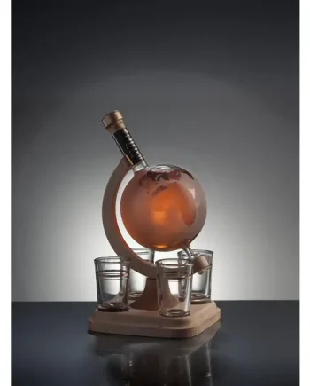 Frosted Glass Globe Refillable Brandy Decanter & 4 Glasses 35cl